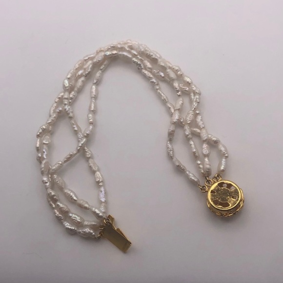 Vintage biwa pearl three-strand bracelet, 8” - Picture 2 of 3